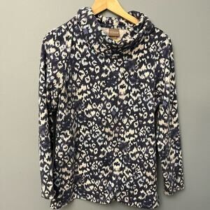 Chico's Blue and Cream Abstract Cowl Neck Top